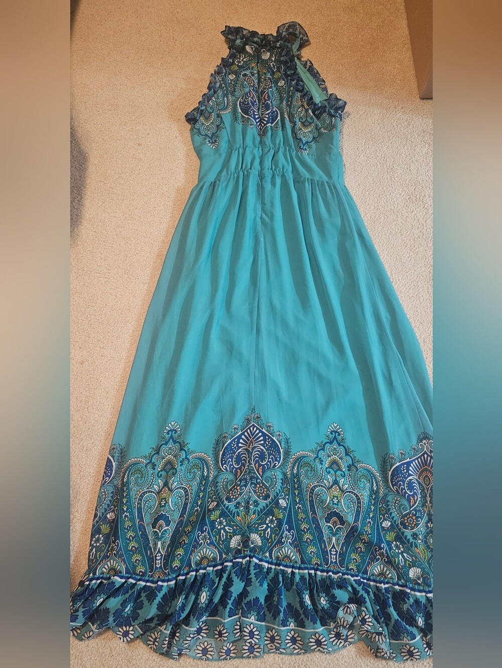 Boston Proper Blue Multi Paisley Print Ruffle High Neck Maxi Dress size 6 - Picture 10 of 11